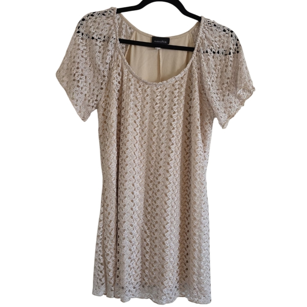 Cream Lace Short Sleeve Dress Size Medium Brittany Black Short Sleeve